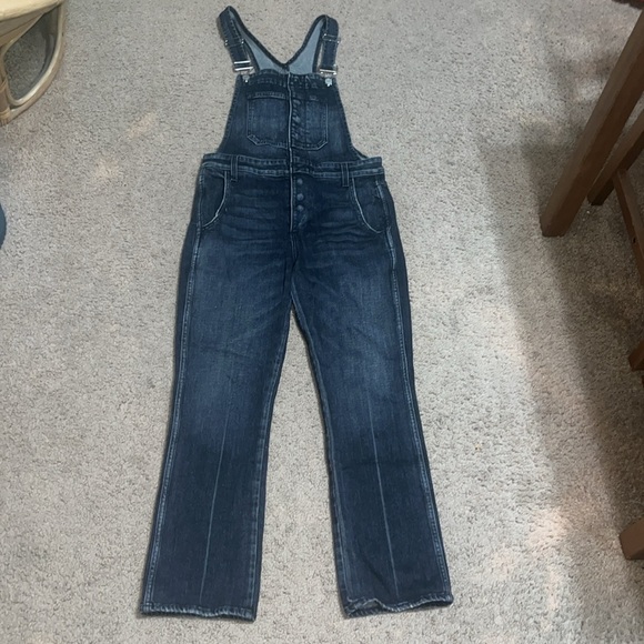 AMO Bella Button Denim Bib Button Front Overalls Raven Washed Black XS - Picture 3 of 8